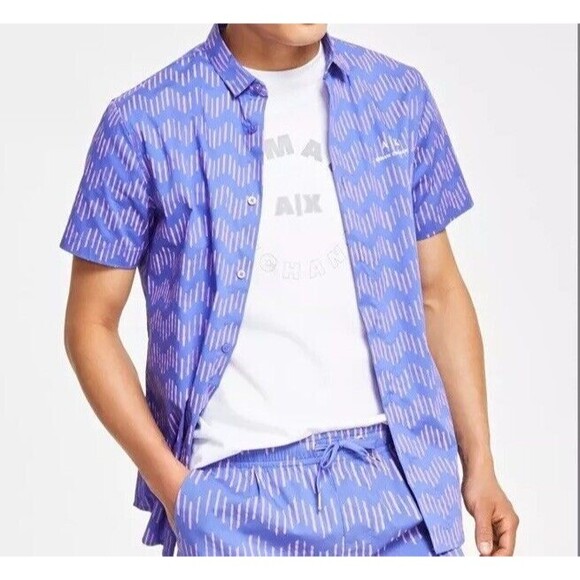 Armani Exchange A|X Men’s Slim-Fit Zig-Zag Print Button-Down Shirt Sz: Small - Picture 1 of 4
